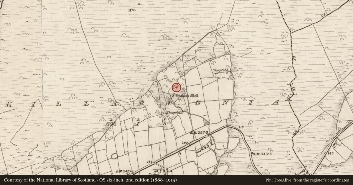 Ordnance Survey six-inch map, 2nd edition (1888–1915) covering the location of Leacht, Cill Buaine, County Kerry, with a pin at the register's coordinates