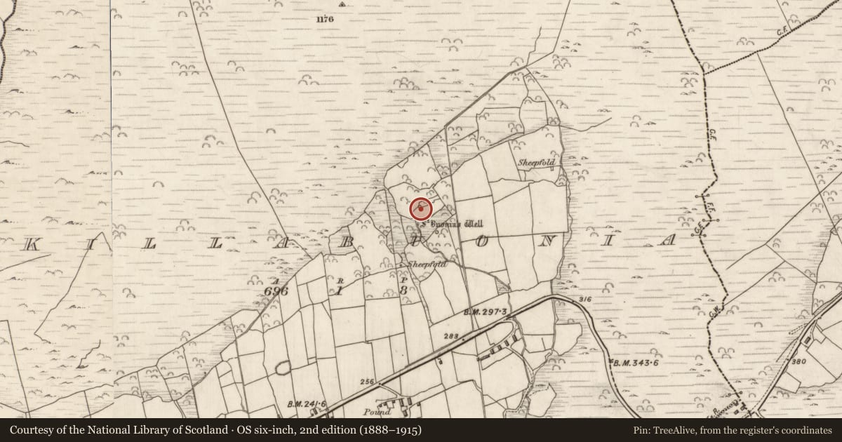 Ordnance Survey six-inch map, 2nd edition (1888–1915) covering the location of Building, Cill Buaine, County Kerry, with a pin at the register's coordinates