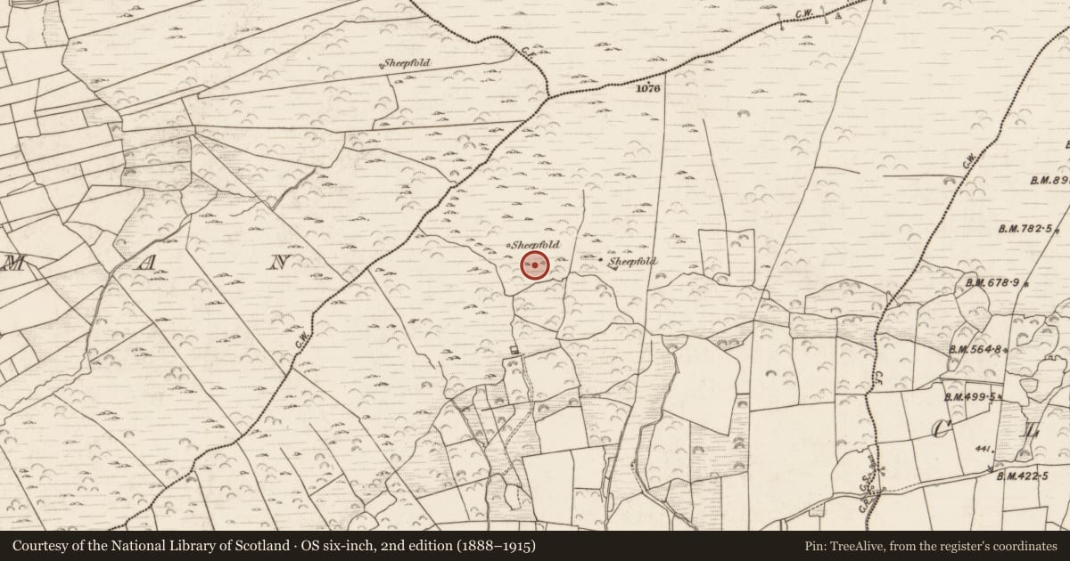 Ordnance Survey six-inch map, 2nd edition (1888–1915) covering the location of Hut site, Aghatubrid, County Kerry, with a pin at the register's coordinates
