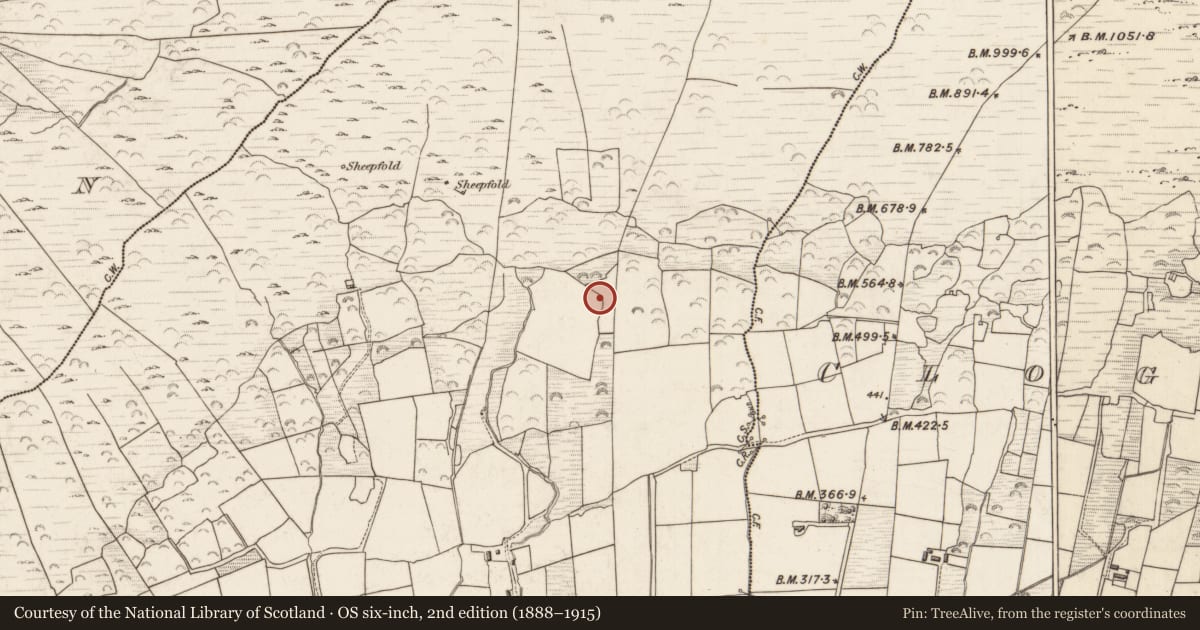 Ordnance Survey six-inch map, 2nd edition (1888–1915) covering the location of Enclosure, Aghatubrid, County Kerry, with a pin at the register's coordinates