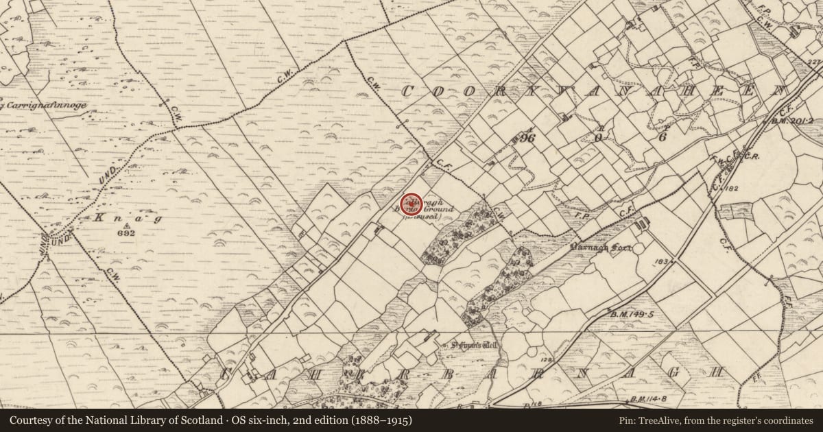 Ordnance Survey six-inch map, 2nd edition (1888–1915) covering the location of Leacht, An Chathair Bhearnach, County Kerry, with a pin at the register's coordinates