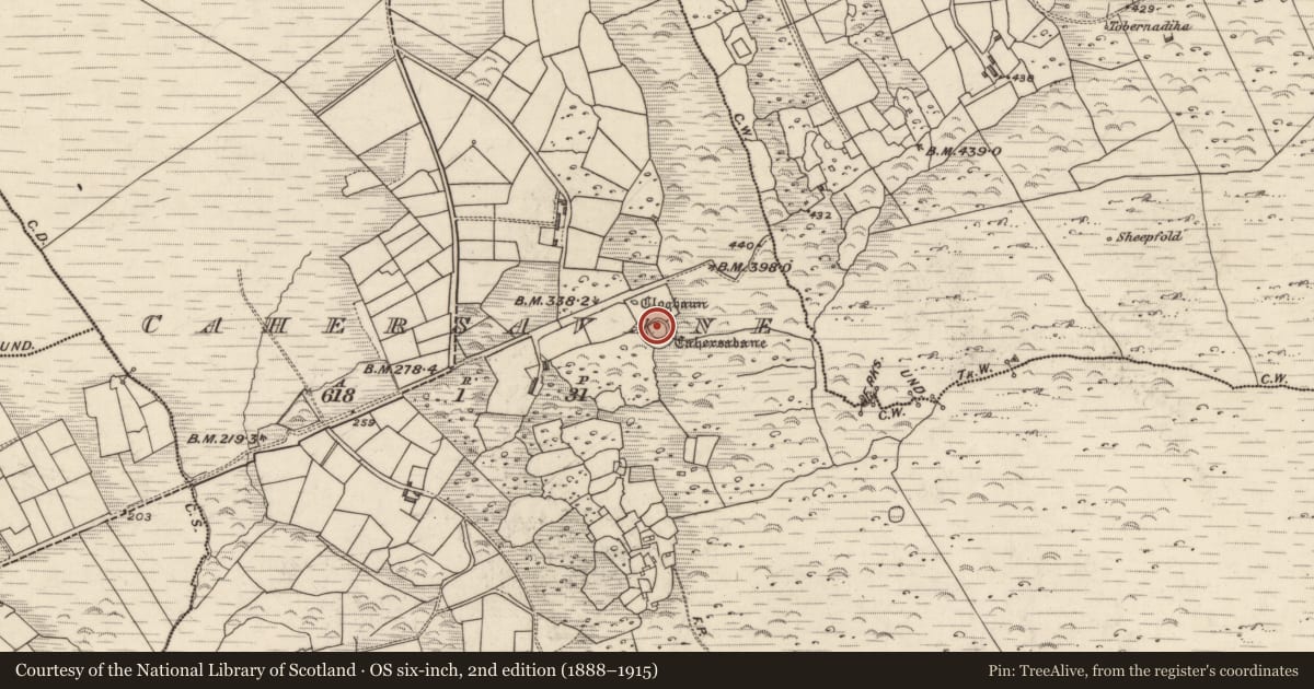 Ordnance Survey six-inch map, 2nd edition (1888–1915) covering the location of Ringfort - cashel, Cathair Samháin, County Kerry, with a pin at the register's coordinates
