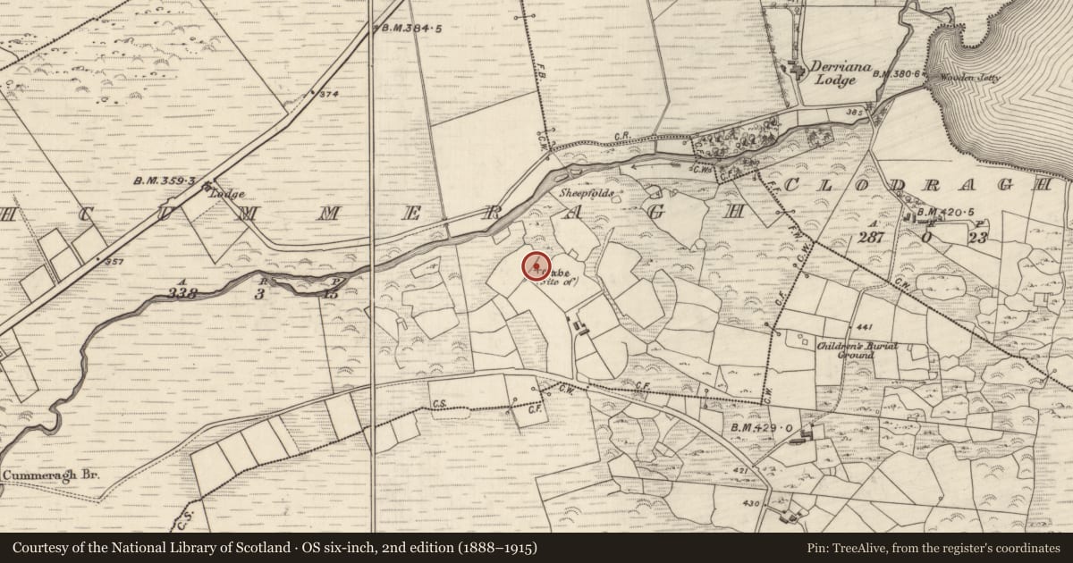 Ordnance Survey six-inch map, 2nd edition (1888–1915) covering the location of Souterrain, Cois Chomarach, County Kerry, with a pin at the register's coordinates