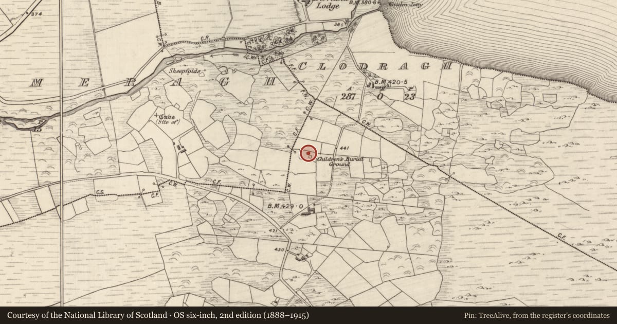 Ordnance Survey six-inch map, 2nd edition (1888–1915) covering the location of Church, Ceapaigh Na Gcrann, County Kerry, with a pin at the register's coordinates