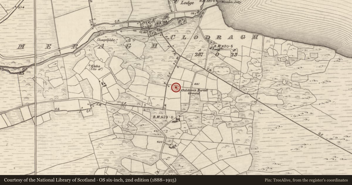 Ordnance Survey six-inch map, 2nd edition (1888–1915) covering the location of Souterrain, Ceapaigh Na Gcrann, County Kerry, with a pin at the register's coordinates
