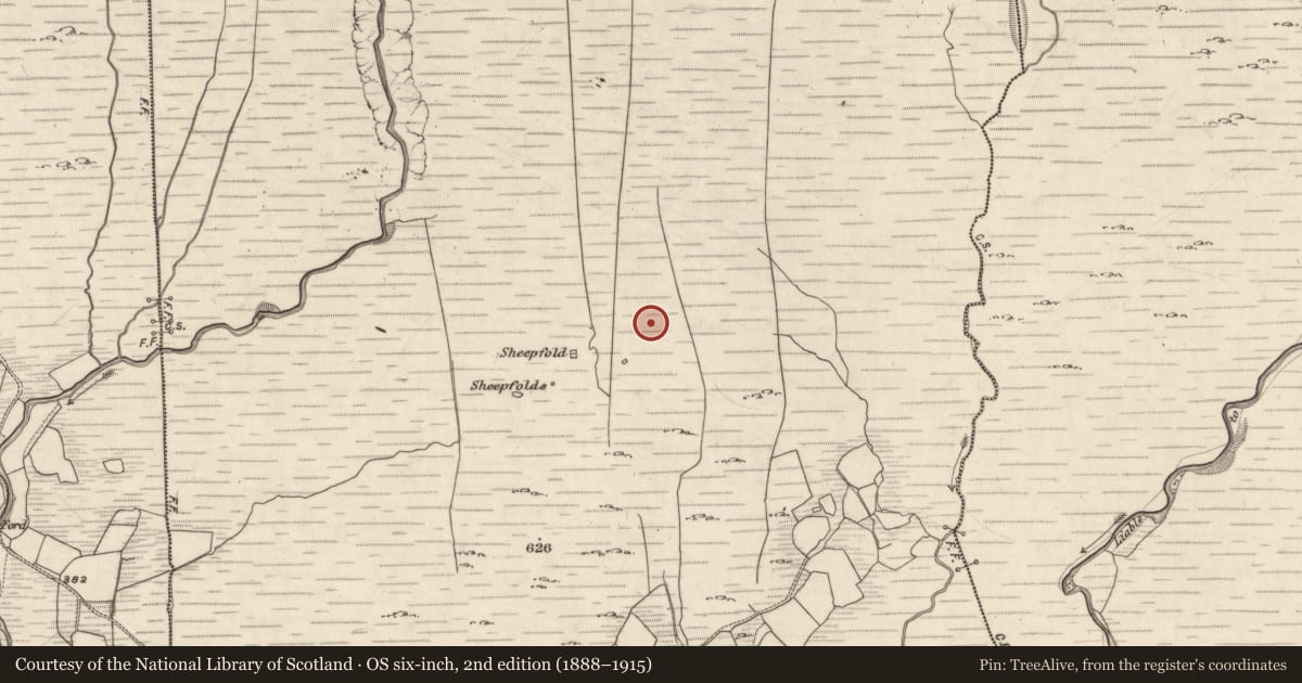 Ordnance Survey six-inch map, 2nd edition (1888–1915) covering the location of Enclosure, Derrynagree, County Kerry, with a pin at the register's coordinates