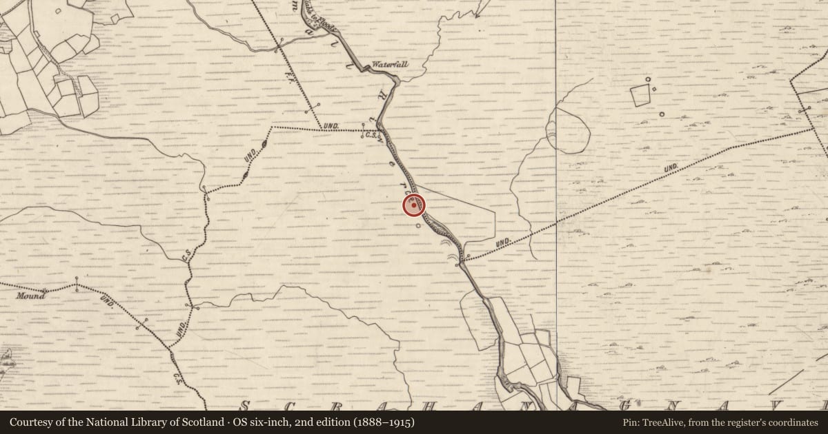 Ordnance Survey six-inch map, 2nd edition (1888–1915) covering the location of Enclosure, Scrahanagnave, County Kerry, with a pin at the register's coordinates