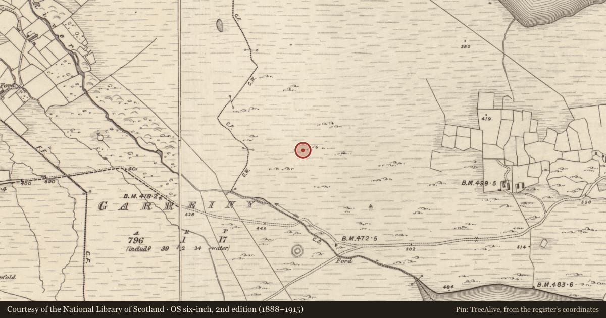 Ordnance Survey six-inch map, 2nd edition (1888–1915) covering the location of Hut site, MacHa Ghrianáin, County Kerry, with a pin at the register's coordinates