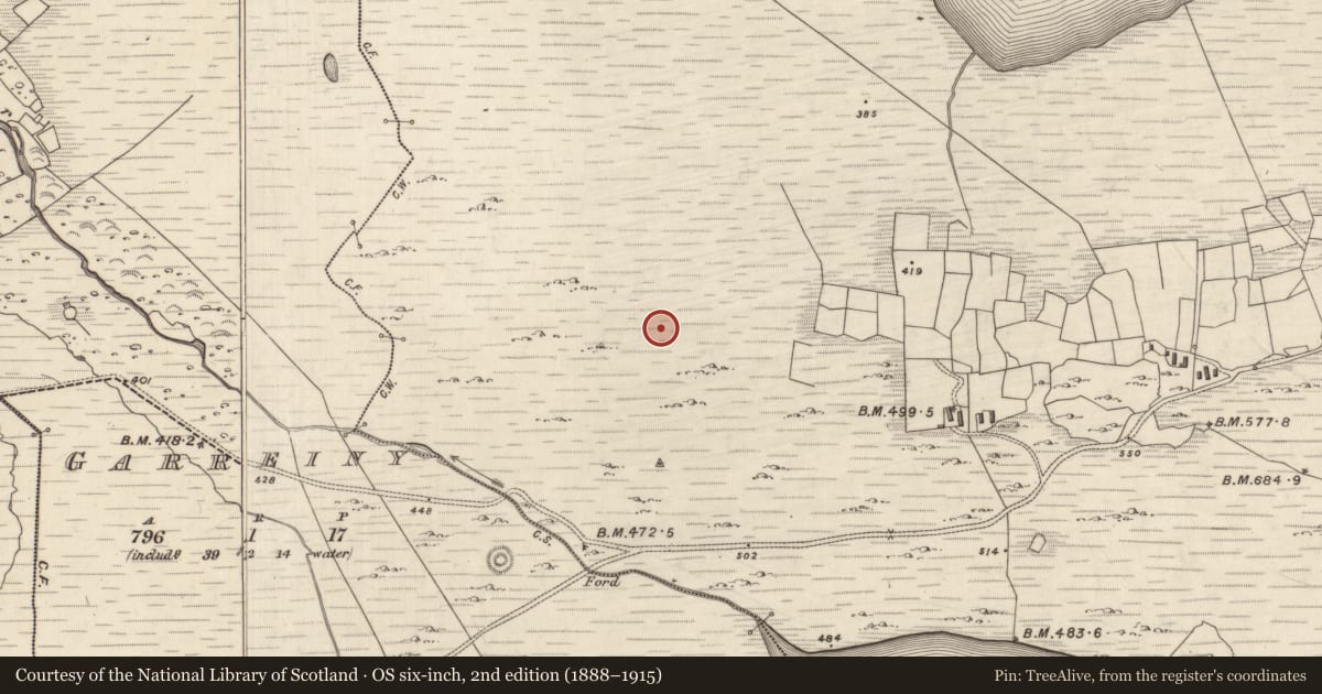 Ordnance Survey six-inch map, 2nd edition (1888–1915) covering the location of Enclosure, MacHa Ghrianáin, County Kerry, with a pin at the register's coordinates