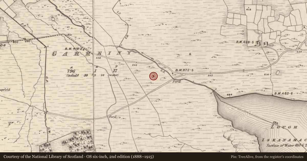 Ordnance Survey six-inch map, 2nd edition (1888–1915) covering the location of Hut site, Na Gearreidhní, County Kerry, with a pin at the register's coordinates