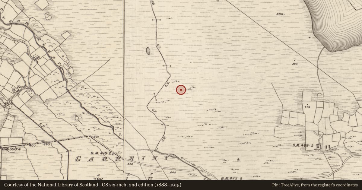 Ordnance Survey six-inch map, 2nd edition (1888–1915) covering the location of Hut site, MacHa Ghrianáin, County Kerry, with a pin at the register's coordinates