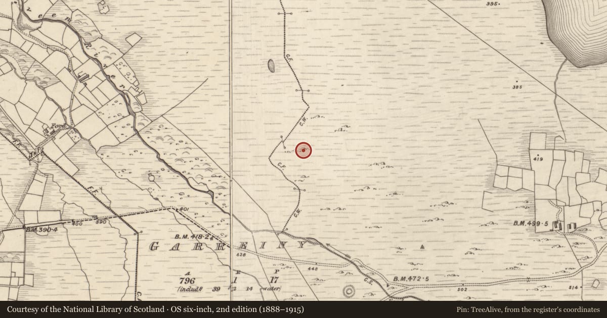 Ordnance Survey six-inch map, 2nd edition (1888–1915) covering the location of Hut site, MacHa Ghrianáin, County Kerry, with a pin at the register's coordinates