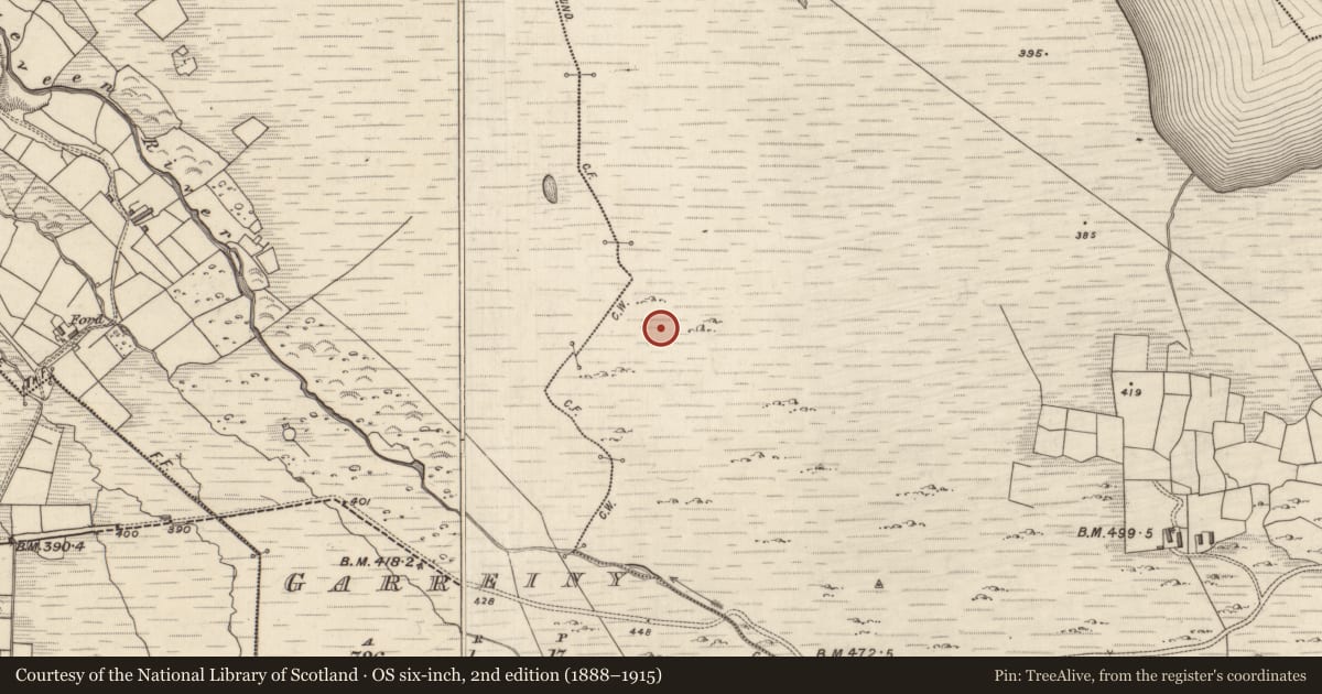 Ordnance Survey six-inch map, 2nd edition (1888–1915) covering the location of Hut site, MacHa Ghrianáin, County Kerry, with a pin at the register's coordinates