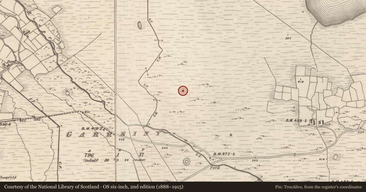Ordnance Survey six-inch map, 2nd edition (1888–1915) covering the location of Hut site, MacHa Ghrianáin, County Kerry, with a pin at the register's coordinates