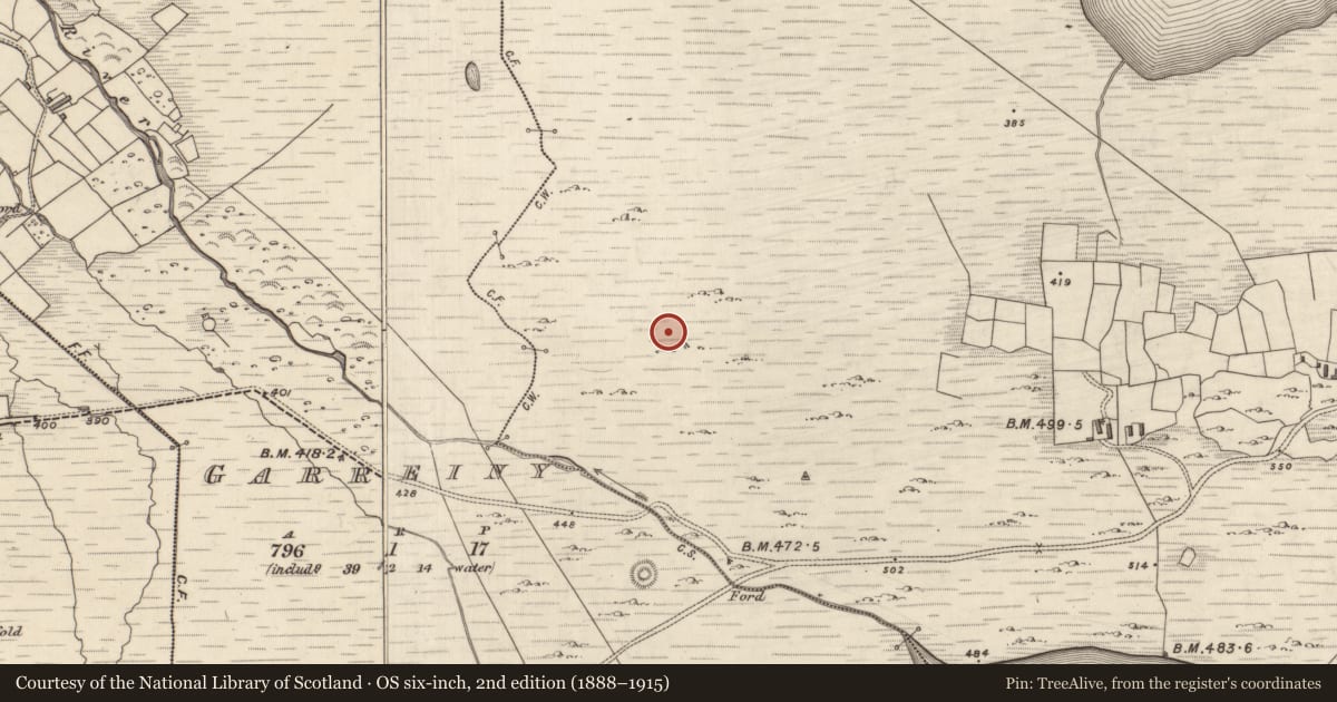 Ordnance Survey six-inch map, 2nd edition (1888–1915) covering the location of Hut site, MacHa Ghrianáin, County Kerry, with a pin at the register's coordinates