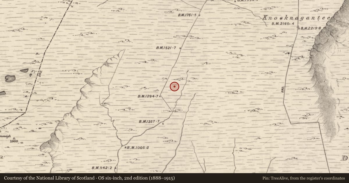 Ordnance Survey six-inch map, 2nd edition (1888–1915) covering the location of Enclosure, Gloragh, County Kerry, with a pin at the register's coordinates