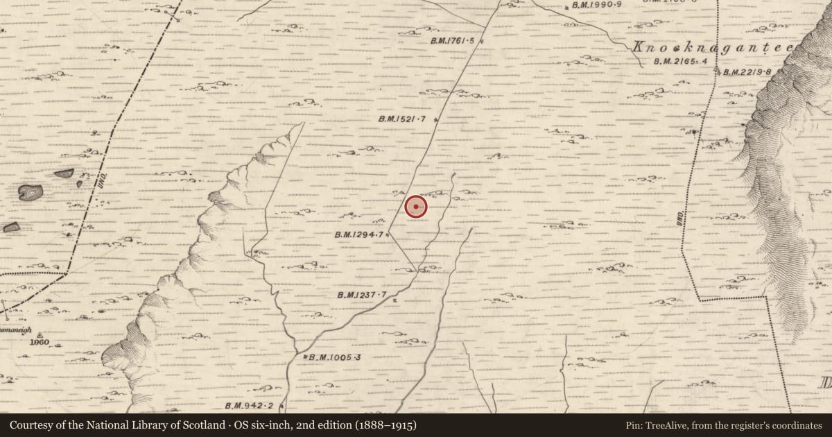 Ordnance Survey six-inch map, 2nd edition (1888–1915) covering the location of Enclosure, Gloragh, County Kerry, with a pin at the register's coordinates