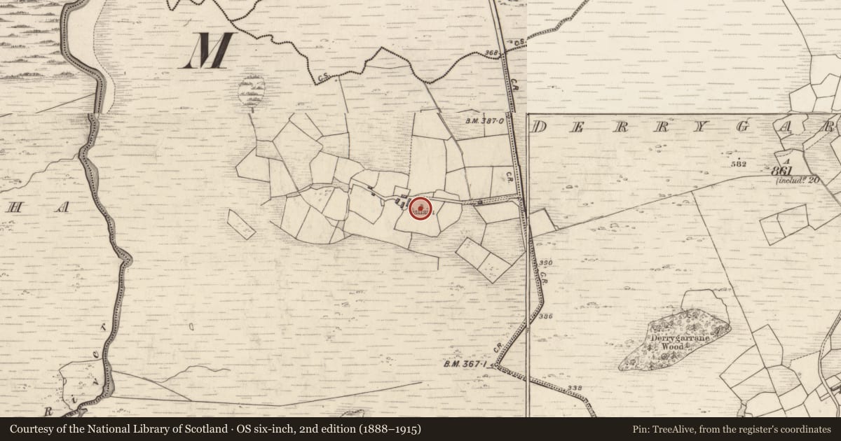 Ordnance Survey six-inch map, 2nd edition (1888–1915) covering the location of Standing stone, Gearha North, County Kerry, with a pin at the register's coordinates