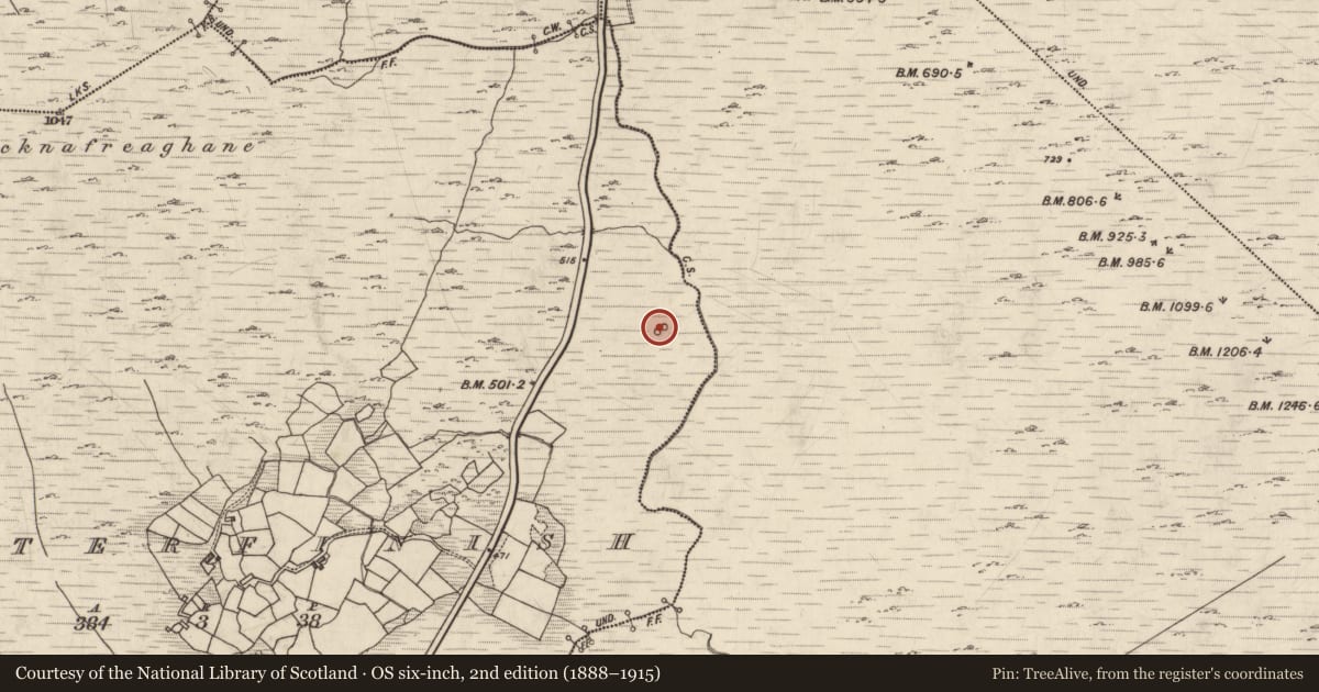 Ordnance Survey six-inch map, 2nd edition (1888–1915) covering the location of Enclosure, Letterfinish, County Kerry, with a pin at the register's coordinates