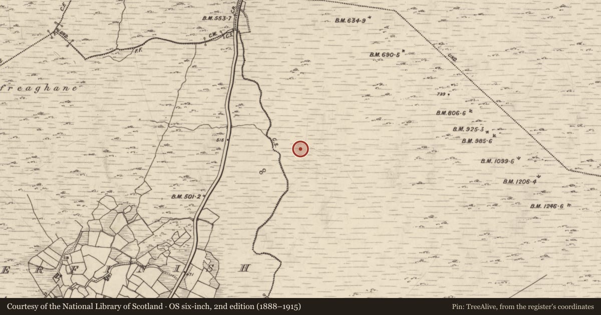 Ordnance Survey six-inch map, 2nd edition (1888–1915) covering the location of Enclosure, Gortagowan, County Kerry, with a pin at the register's coordinates