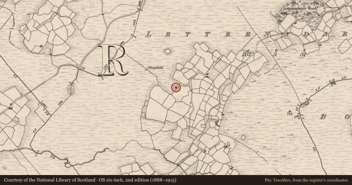 Ordnance Survey six-inch map, 2nd edition (1888–1915) covering the location of Souterrain, Letternadarriv, County Kerry, with a pin at the register's coordinates