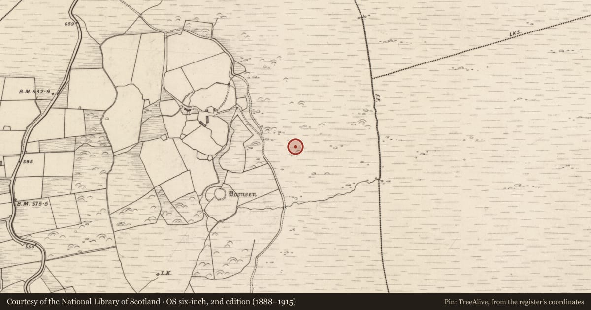 Ordnance Survey six-inch map, 2nd edition (1888–1915) covering the location of Hut site, Rossacoosane, County Kerry, with a pin at the register's coordinates