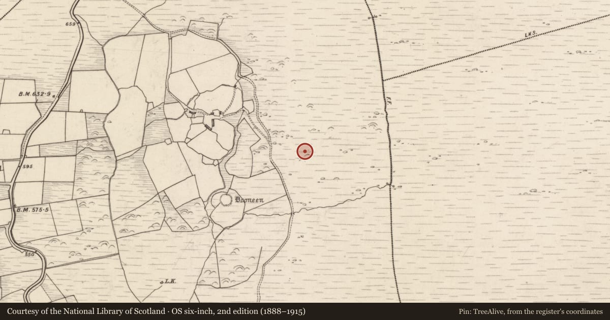 Ordnance Survey six-inch map, 2nd edition (1888–1915) covering the location of Hut site, Rossacoosane, County Kerry, with a pin at the register's coordinates