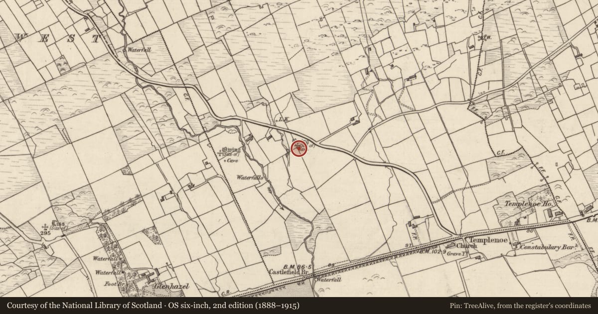 Ordnance Survey six-inch map, 2nd edition (1888–1915) covering the location of Souterrain, Cappanacush East, County Kerry, with a pin at the register's coordinates