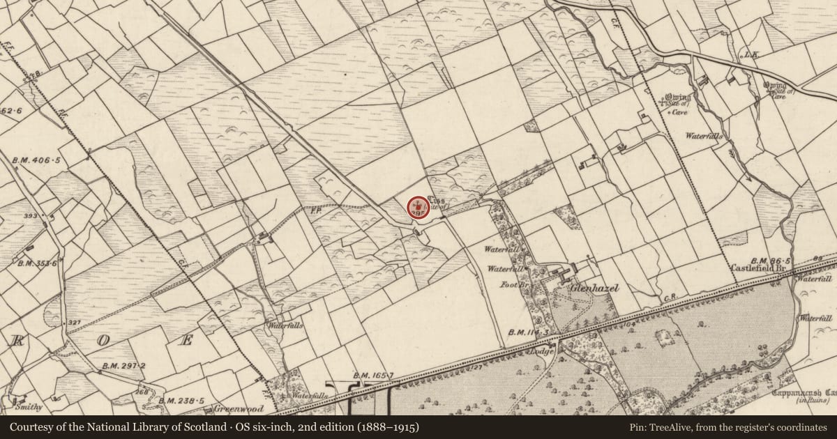 Ordnance Survey six-inch map, 2nd edition (1888–1915) covering the location of Ringfort - rath, Cappanacush West, County Kerry, with a pin at the register's coordinates