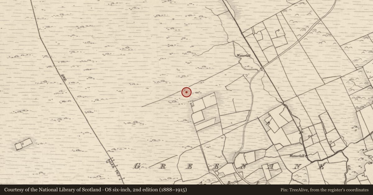 Ordnance Survey six-inch map, 2nd edition (1888–1915) covering the location of Mass-rock, Greenane, County Kerry, with a pin at the register's coordinates