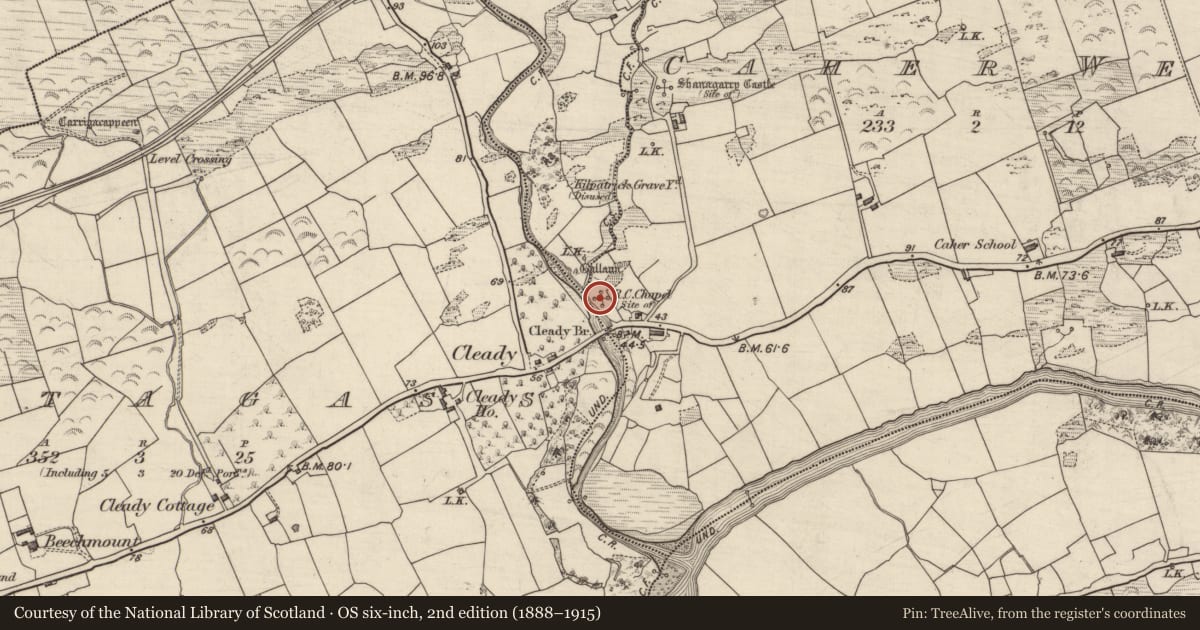 Ordnance Survey six-inch map, 2nd edition (1888–1915) covering the location of Mass-rock, Caher West, County Kerry, with a pin at the register's coordinates