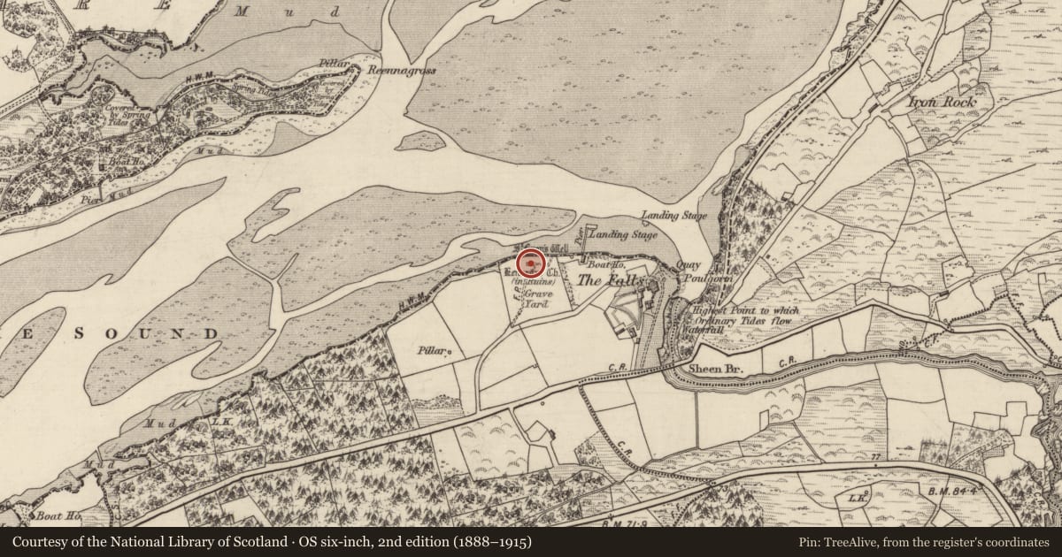 Ordnance Survey six-inch map, 2nd edition (1888–1915) covering the location of Church, Kenmare Old, County Kerry, with a pin at the register's coordinates