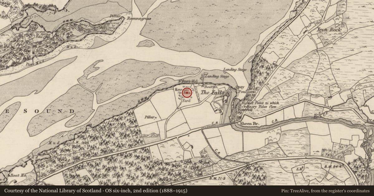 Ordnance Survey six-inch map, 2nd edition (1888–1915) covering the location of Graveyard, Kenmare Old, County Kerry, with a pin at the register's coordinates