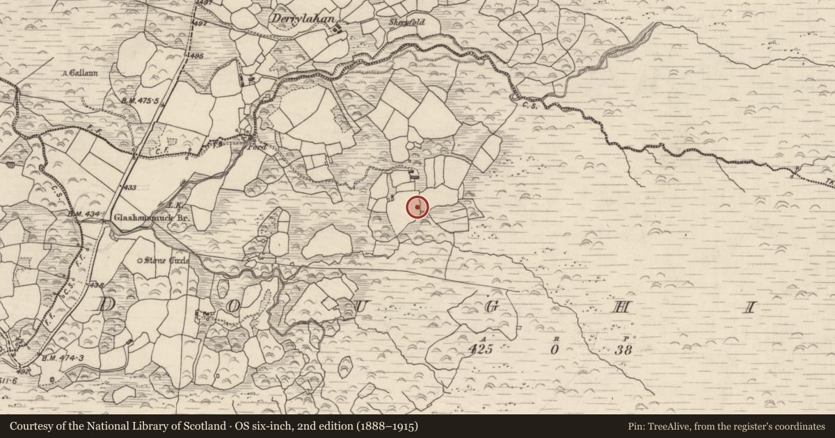 Ordnance Survey six-inch map, 2nd edition (1888–1915) covering the location of Enclosure, Doughill, County Kerry, with a pin at the register's coordinates