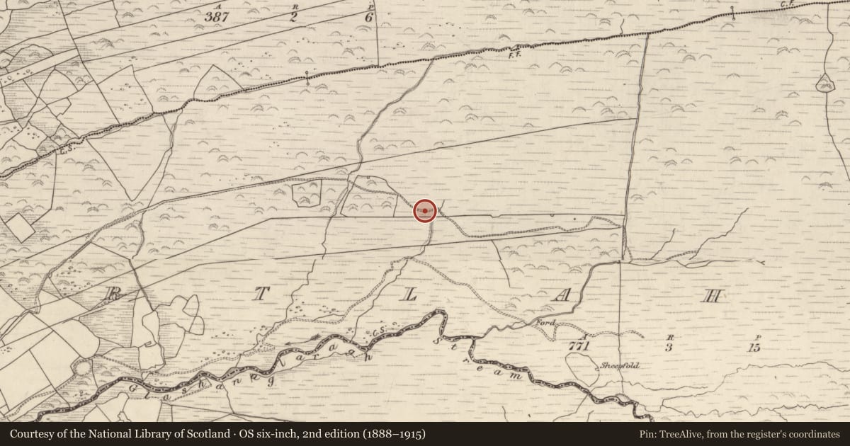 Ordnance Survey six-inch map, 2nd edition (1888–1915) covering the location of Fulacht fia, Gortlahard, County Kerry, with a pin at the register's coordinates