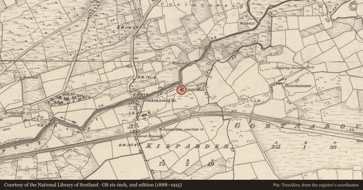 Ordnance Survey six-inch map, 2nd edition (1888–1915) covering the location of Cross-inscribed stone, Kilpadder, County Kerry, with a pin at the register's coordinates