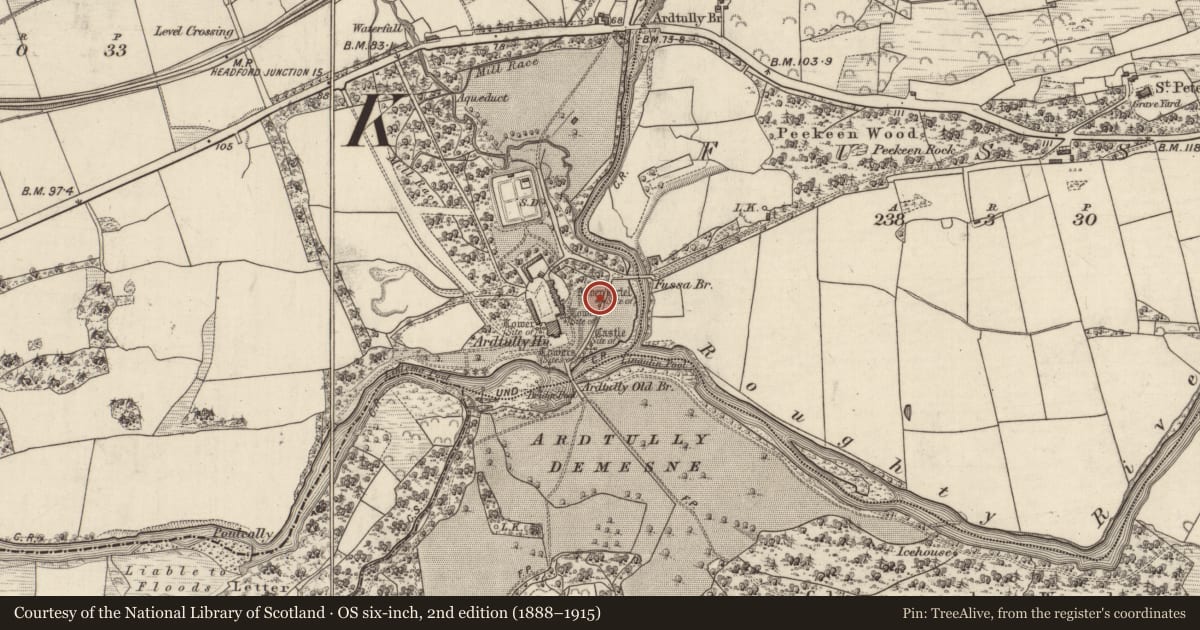 Ordnance Survey six-inch map, 2nd edition (1888–1915) covering the location of Ecclesiastical site, Ardtully, County Kerry, with a pin at the register's coordinates
