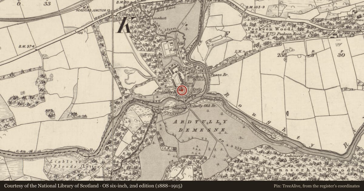 Ordnance Survey six-inch map, 2nd edition (1888–1915) covering the location of Structure, Ardtully, County Kerry, with a pin at the register's coordinates
