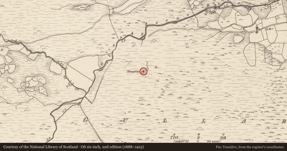 Ordnance Survey six-inch map, 2nd edition (1888–1915) covering the location of Hut site, Gullaba, County Kerry, with a pin at the register's coordinates