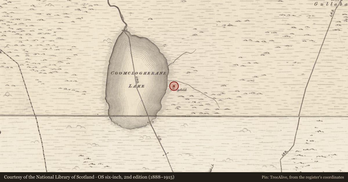 Ordnance Survey six-inch map, 2nd edition (1888–1915) covering the location of Boulder-burial, Gullaba, County Kerry, with a pin at the register's coordinates