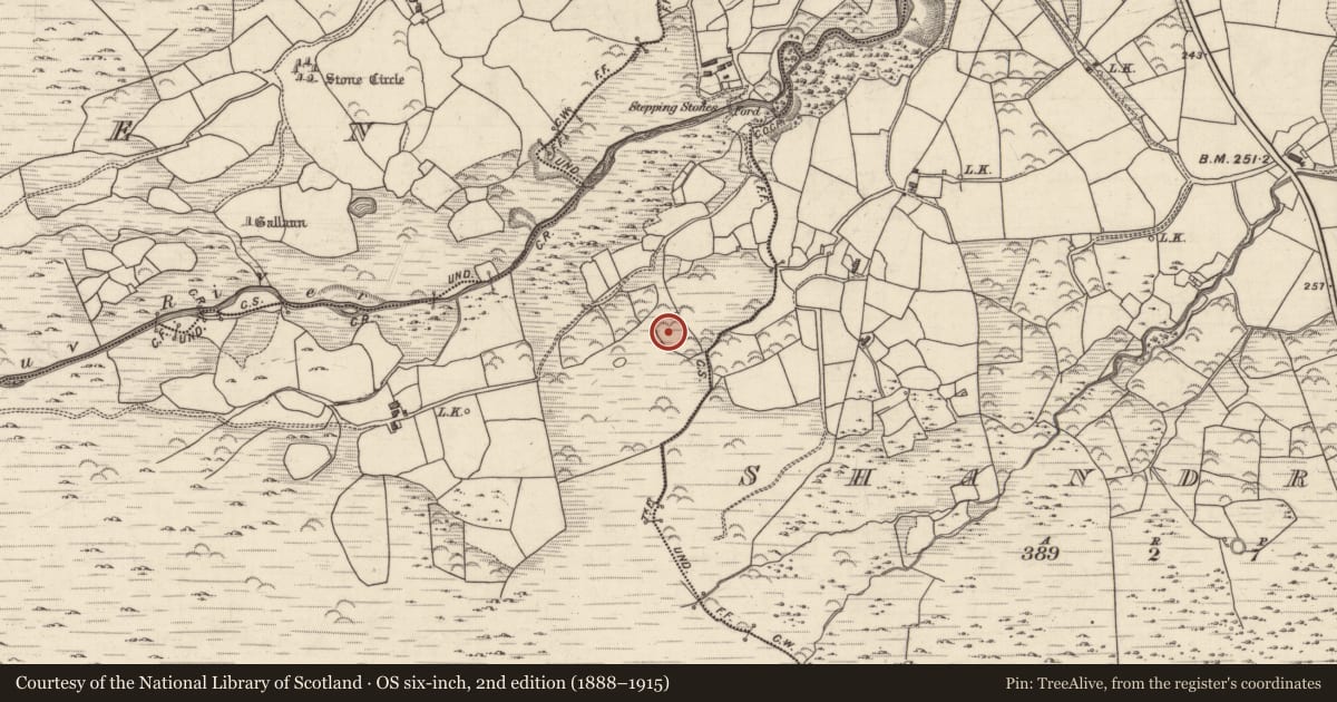 Ordnance Survey six-inch map, 2nd edition (1888–1915) covering the location of Hut site, Gullaba, County Kerry, with a pin at the register's coordinates