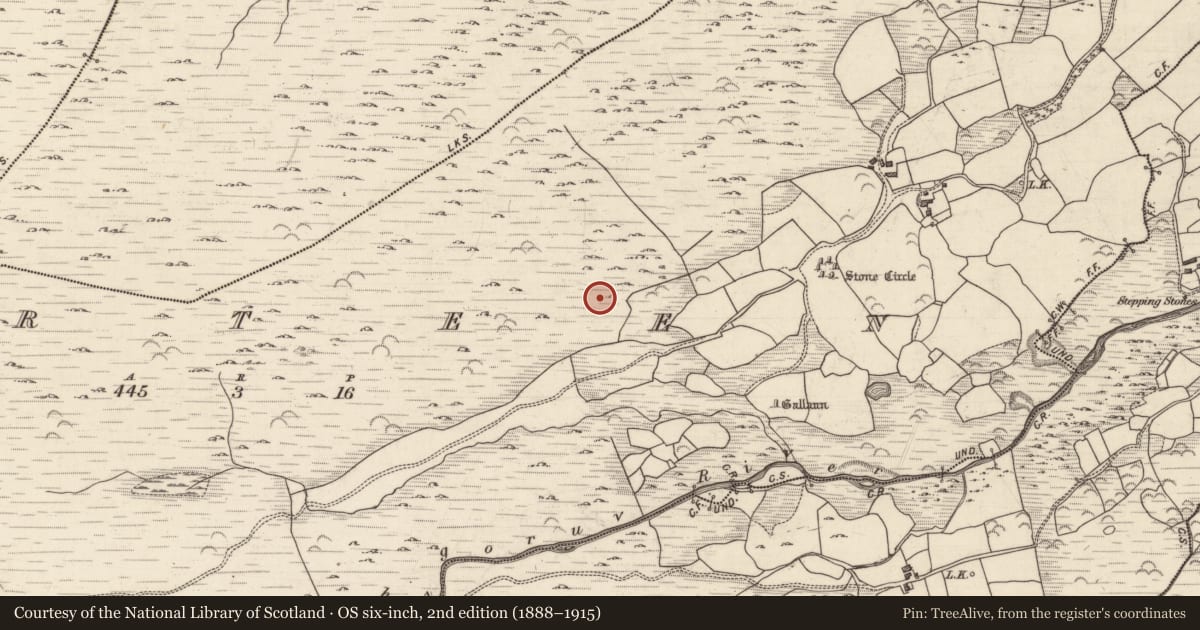 Ordnance Survey six-inch map, 2nd edition (1888–1915) covering the location of Cairn - unclassified, Gurteen, County Kerry, with a pin at the register's coordinates