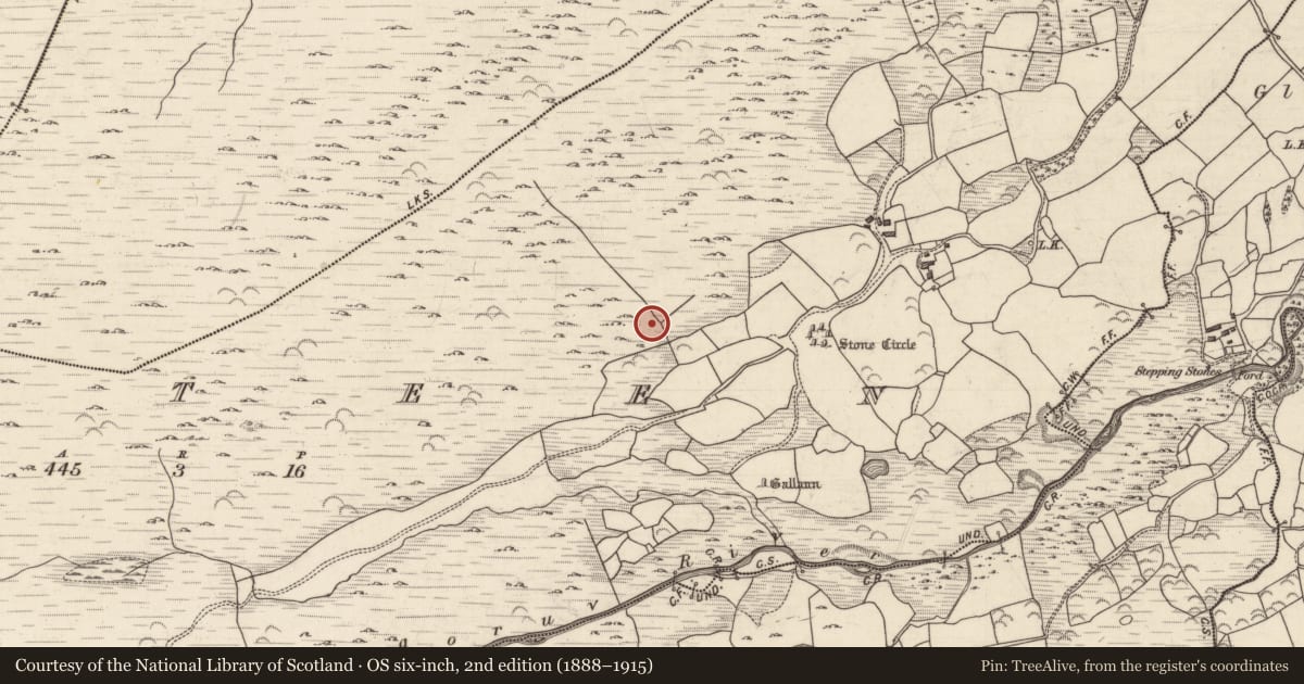 Ordnance Survey six-inch map, 2nd edition (1888–1915) covering the location of Fulacht fia, Gurteen, County Kerry, with a pin at the register's coordinates
