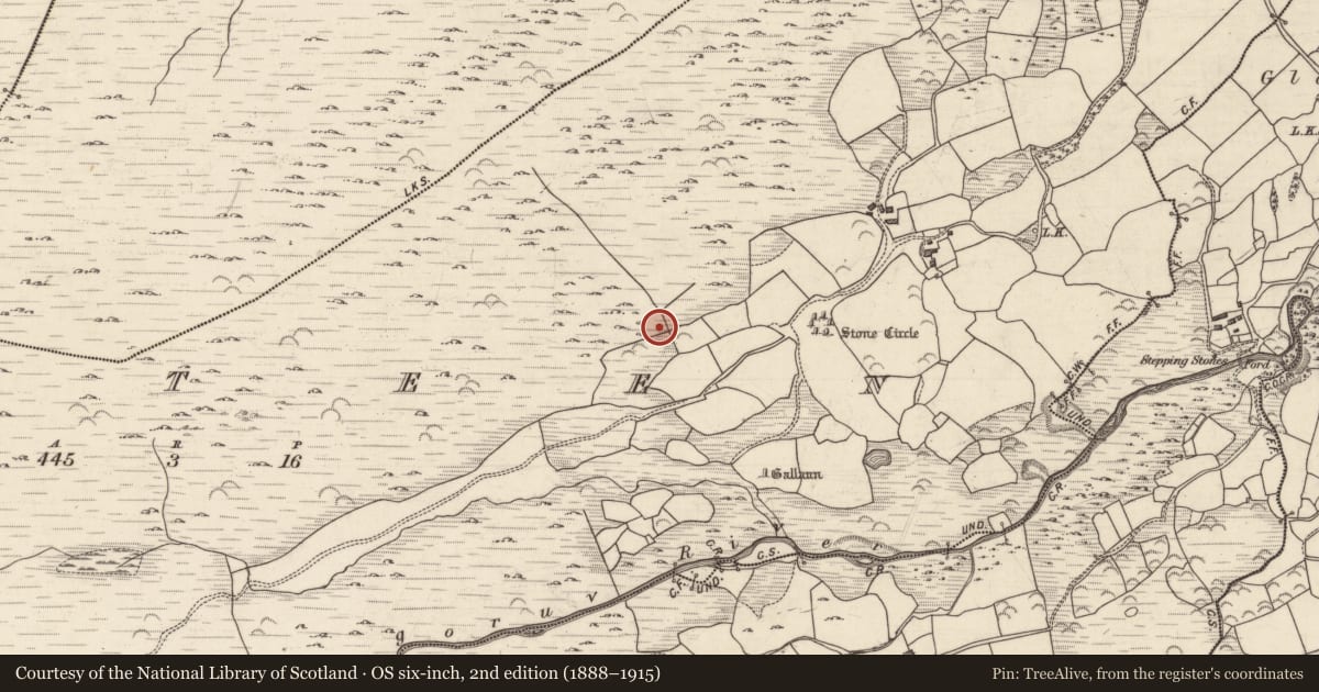 Ordnance Survey six-inch map, 2nd edition (1888–1915) covering the location of Fulacht fia, Gurteen, County Kerry, with a pin at the register's coordinates