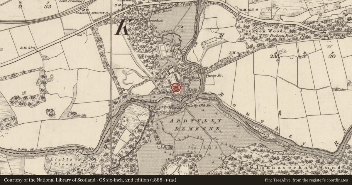Ordnance Survey six-inch map, 2nd edition (1888–1915) covering the location of Country house, Ardtully, County Kerry, with a pin at the register's coordinates