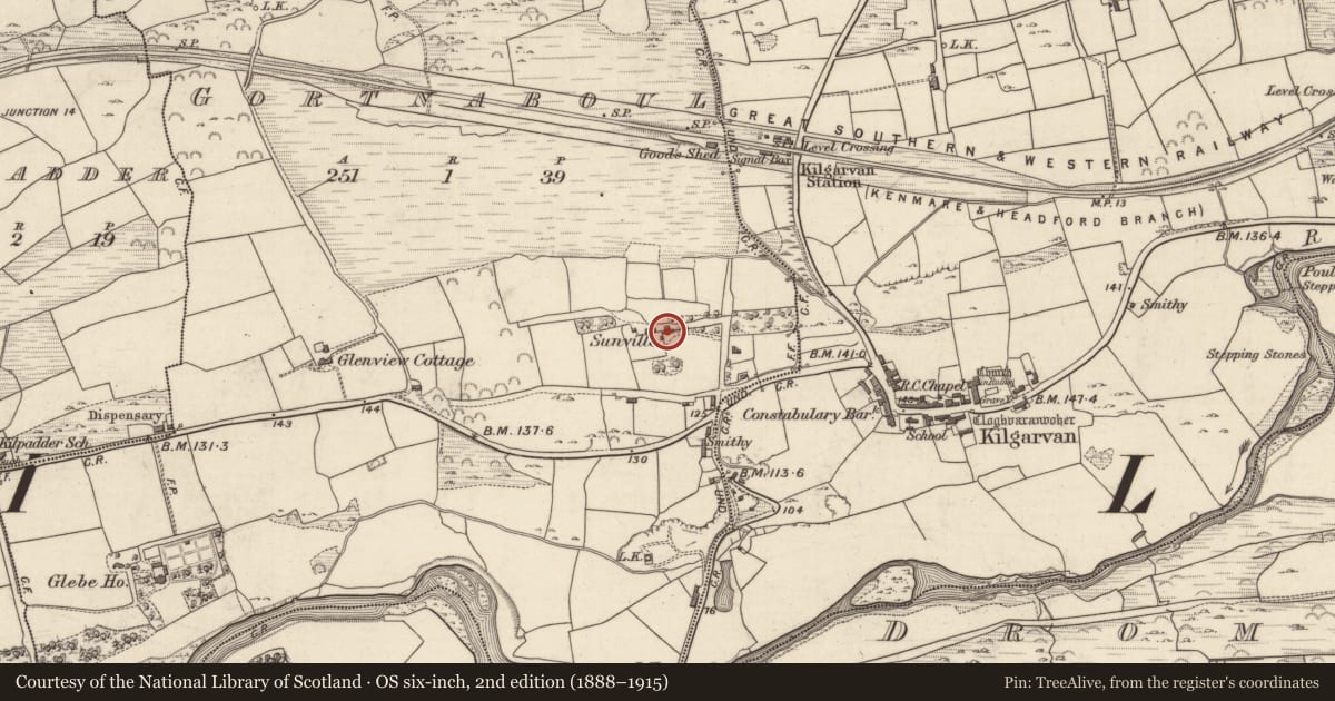 Ordnance Survey six-inch map, 2nd edition (1888–1915) covering the location of Country house, Gortnaboul, County Kerry, with a pin at the register's coordinates