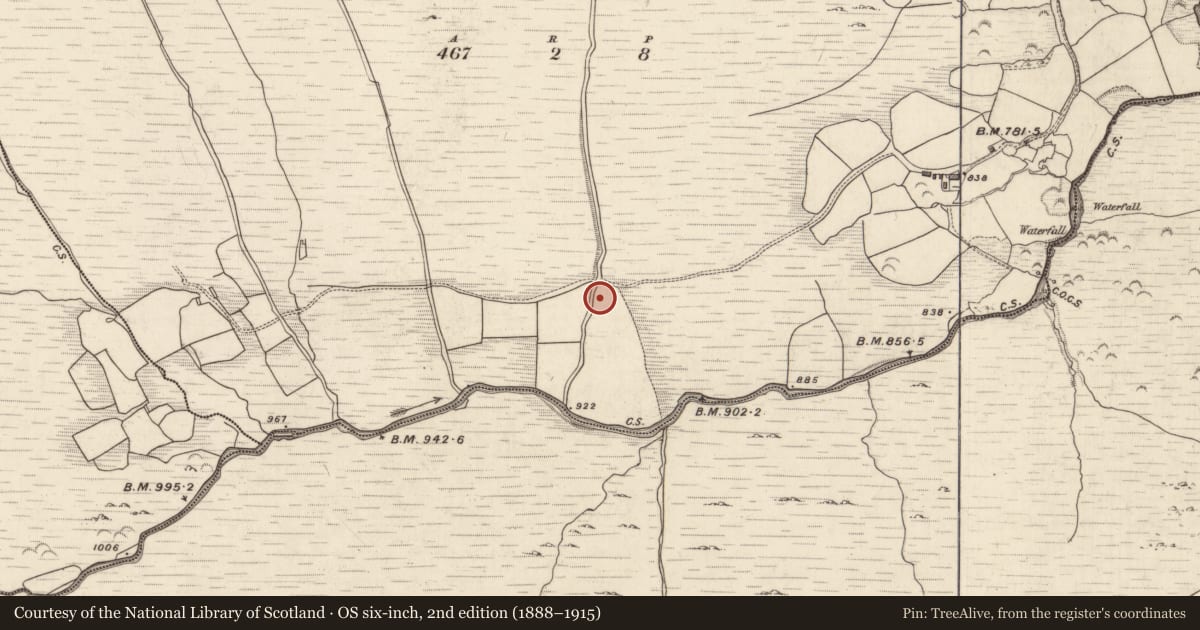 Ordnance Survey six-inch map, 2nd edition (1888–1915) covering the location of Hut site, Coolnagoppoge, County Kerry, with a pin at the register's coordinates