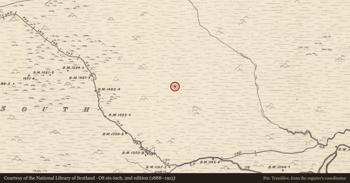 Ordnance Survey six-inch map, 2nd edition (1888–1915) covering the location of Field system, Barnastooka, County Kerry, with a pin at the register's coordinates