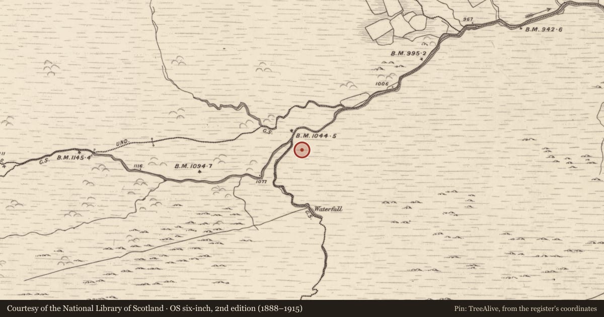 Ordnance Survey six-inch map, 2nd edition (1888–1915) covering the location of Hut site, Knockanruddig, County Kerry, with a pin at the register's coordinates