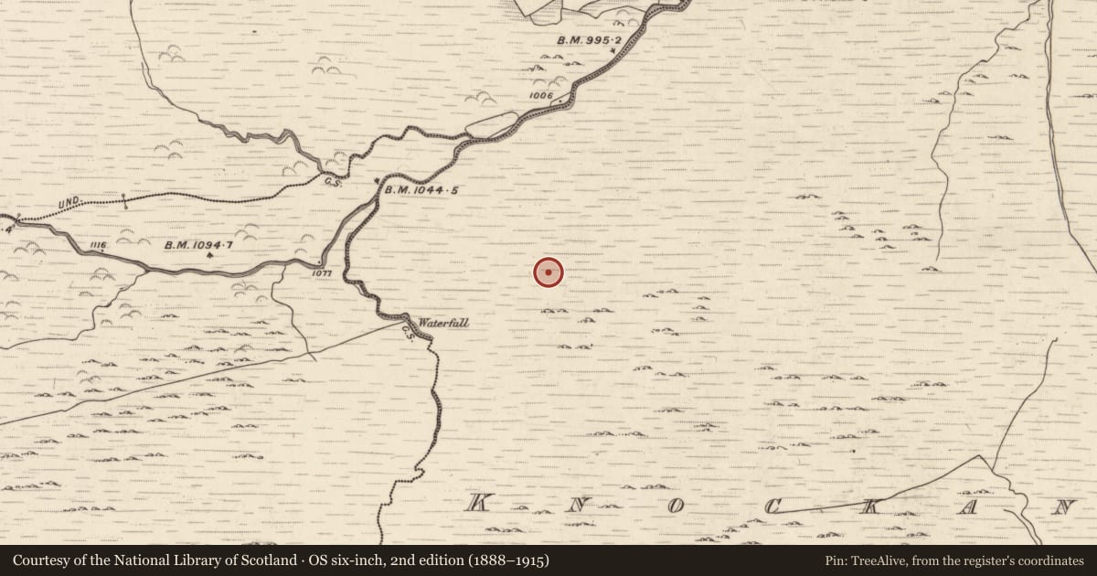 Ordnance Survey six-inch map, 2nd edition (1888–1915) covering the location of Enclosure, Knockanruddig, County Kerry, with a pin at the register's coordinates